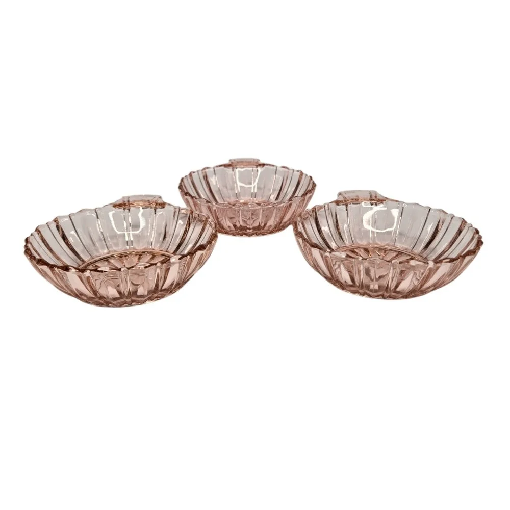 Anchor Hocking Fortune Pink Depression Glass Handled Nappy Bowls Set of 3